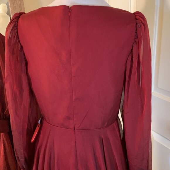 Mac Duggal Sheer Blouson Sleeve Surplice Gown 67873 - Picture 4 of 14